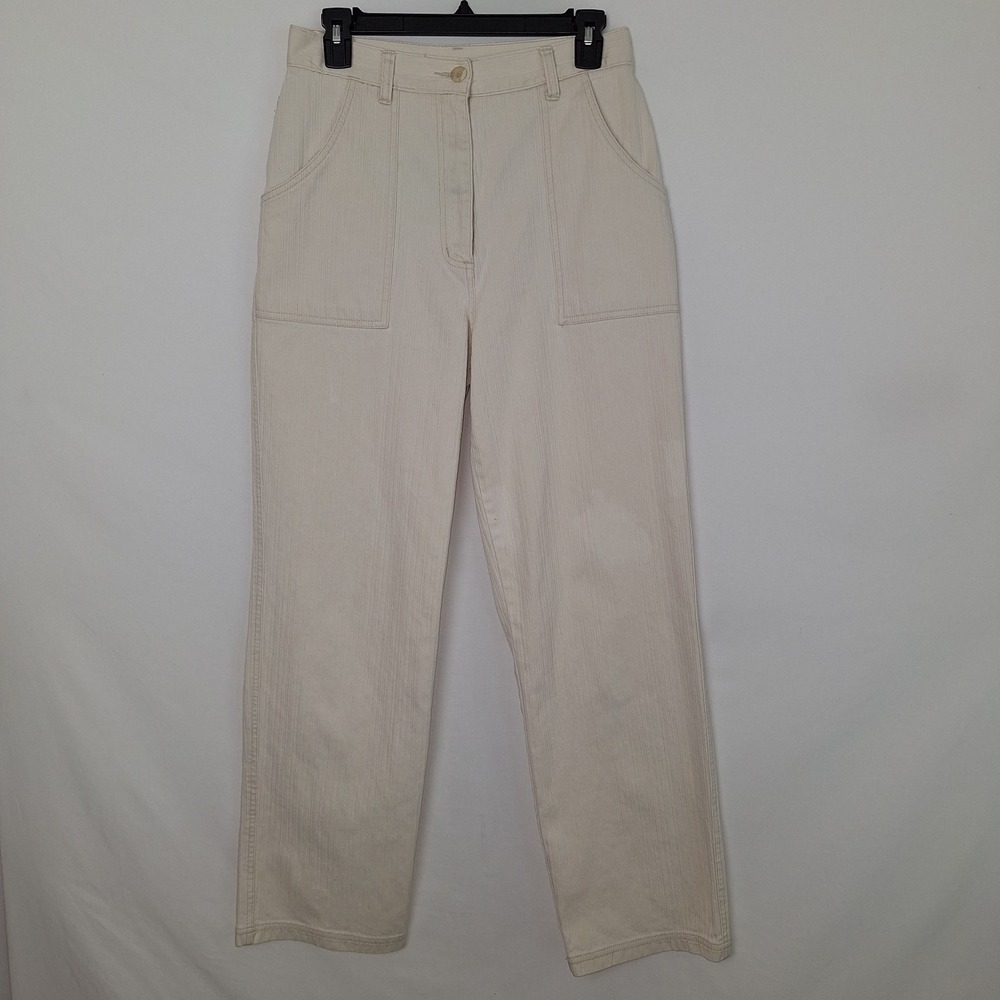 Boutique‎ Euroqa Chino Pants Womens Cream Twill High Rise Relaxed 100% Cotton 10